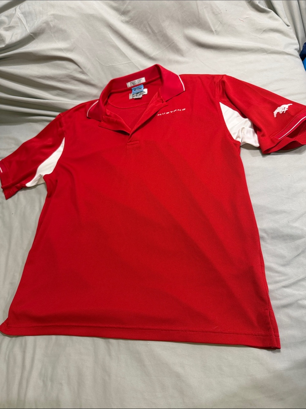 Ford Mustang Red Polo with White Sleeve Accents - Men's